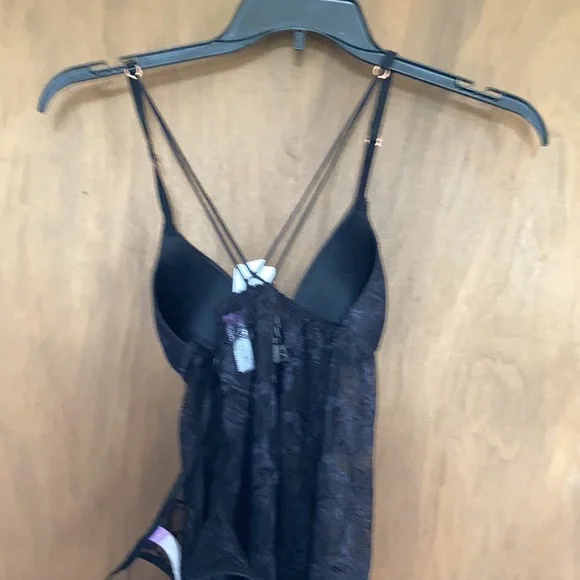 babydoll & panty set lace with padded bust adjustable strap black size S - Picture 8 of 15